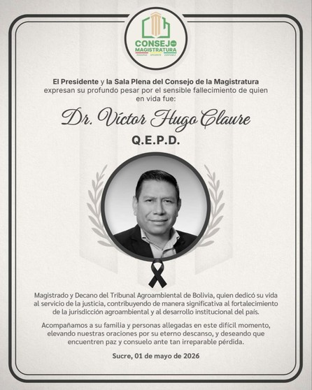 Sicarios asesinan a magistrado decano del Tribunal Agroambiental- Sicarios asesinan a magistrado decano del Tribunal Agroambiental