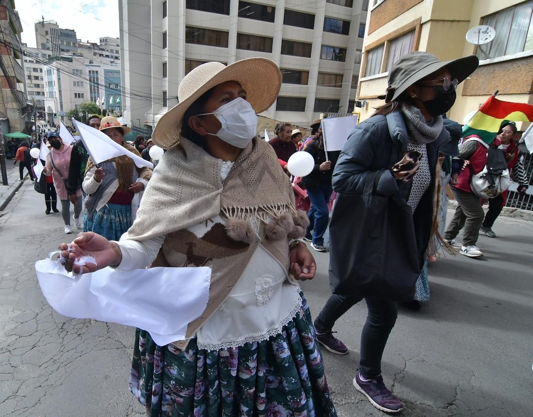 Con banderas blancas y ollas vacías, gremiales marchan en La Paz contra los bloqueos y la crisis