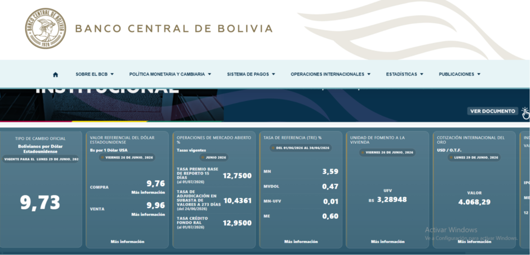 El BCB establece que a partir del lunes 29 de junio entra en vigencia el tipo de cambio flexible