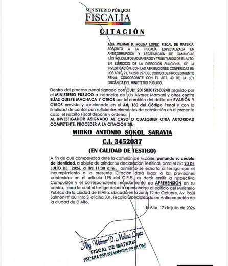 Fiscalía cita a declarar al comandante General de la Policía Boliviana por fuga de reos extranjeros- Fiscalía cita a declarar al comandante General de la Policía Boliviana por fuga de reos extranjeros