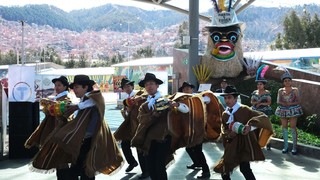 Bolivia's iconic 'moreno' mask displayed in La Paz park